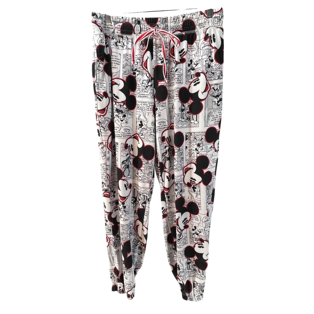 Disney Mickey Mouse Comic Strip Lounge Pants Joggers White Black Red Womens L